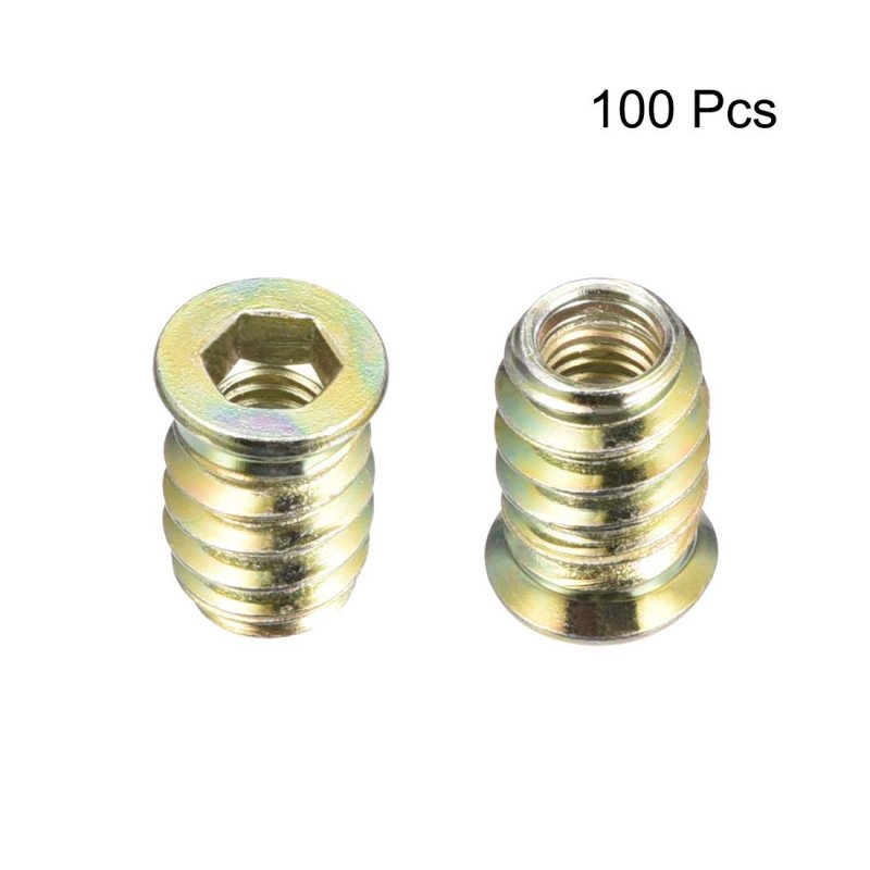 Wood Furniture M6x17mm Threaded Insert Nuts Interface Hex Socket Drive 100pcs