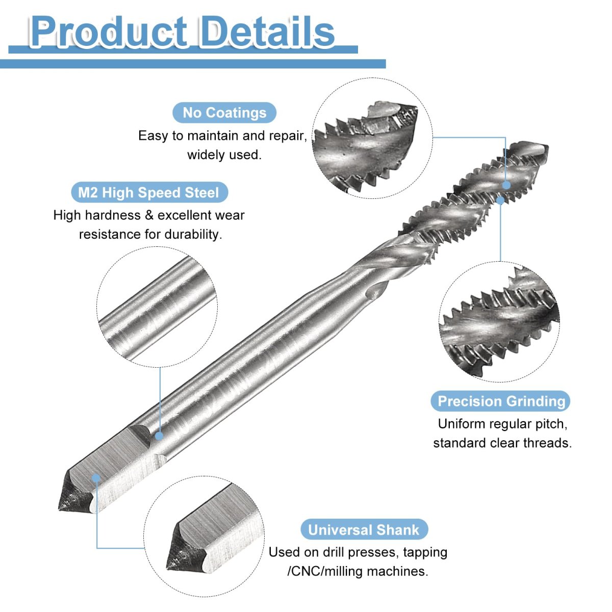4pcs Spiral Flute Thread Taps 10-32 Unf 2b Machine Threading Tap Bit Uncoated Screw Tapping Repair Tool M2 High-speed Steel Hss