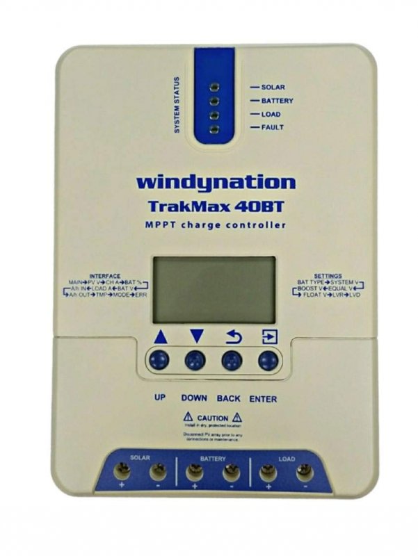 Windynation Trakmax Mppt 40a Solar Charge Controller 12 Or 24 Volts For Sealed Agm Gel And Lithium Batteries Wireless