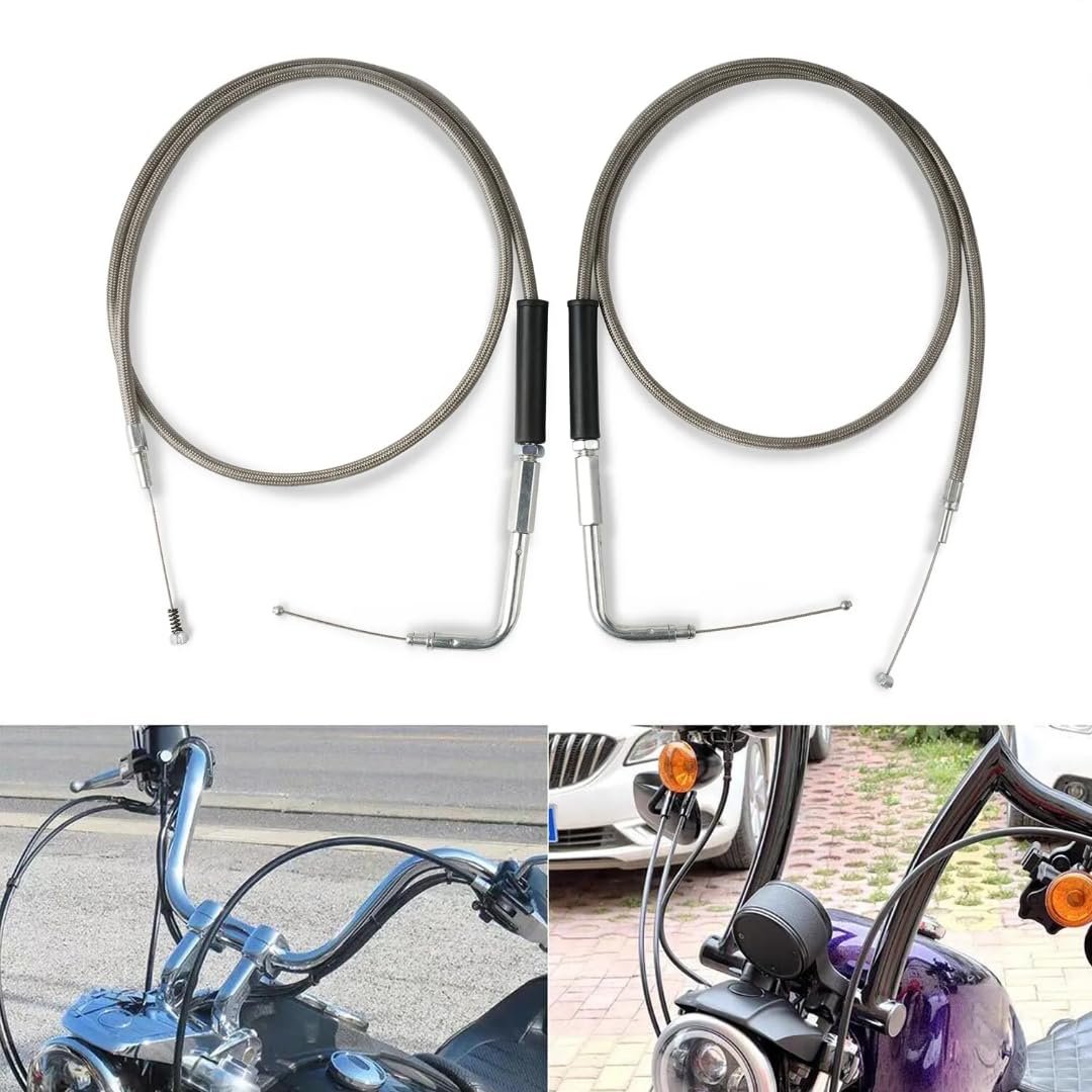 42 Stainless Steel Throttle Idle Cable Set 5635596a 56579-02a For 1996-2003 Sportster 883 Hugger Xlh883 Hug