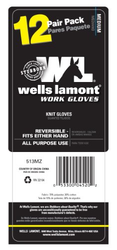 Wells Lamont Polyester Work Gloves String Knit 12 Pair Pack Medium 513mz