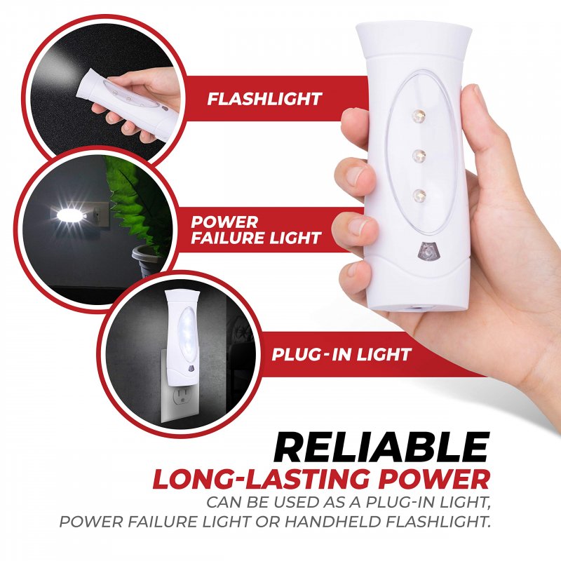 Led Emergency Lights For Home Power Failure 3 Pack Triple Function Plug In Flashlight Combo With Rechargeable Battery Storms