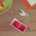 Happy Camper With Campfire Rectangle Keychain In Chrome Plated Metal