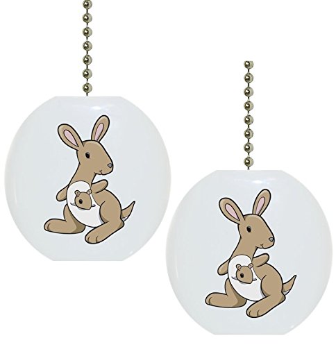 Set Of 2 Cute Tan Kangaroo Animal Ceramic Fan Pulls