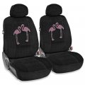 Carscover Pink Flamingo Birds Crystal Diamond Bling Rhinestone Black Car Suv Truck Low Back Seat Covers