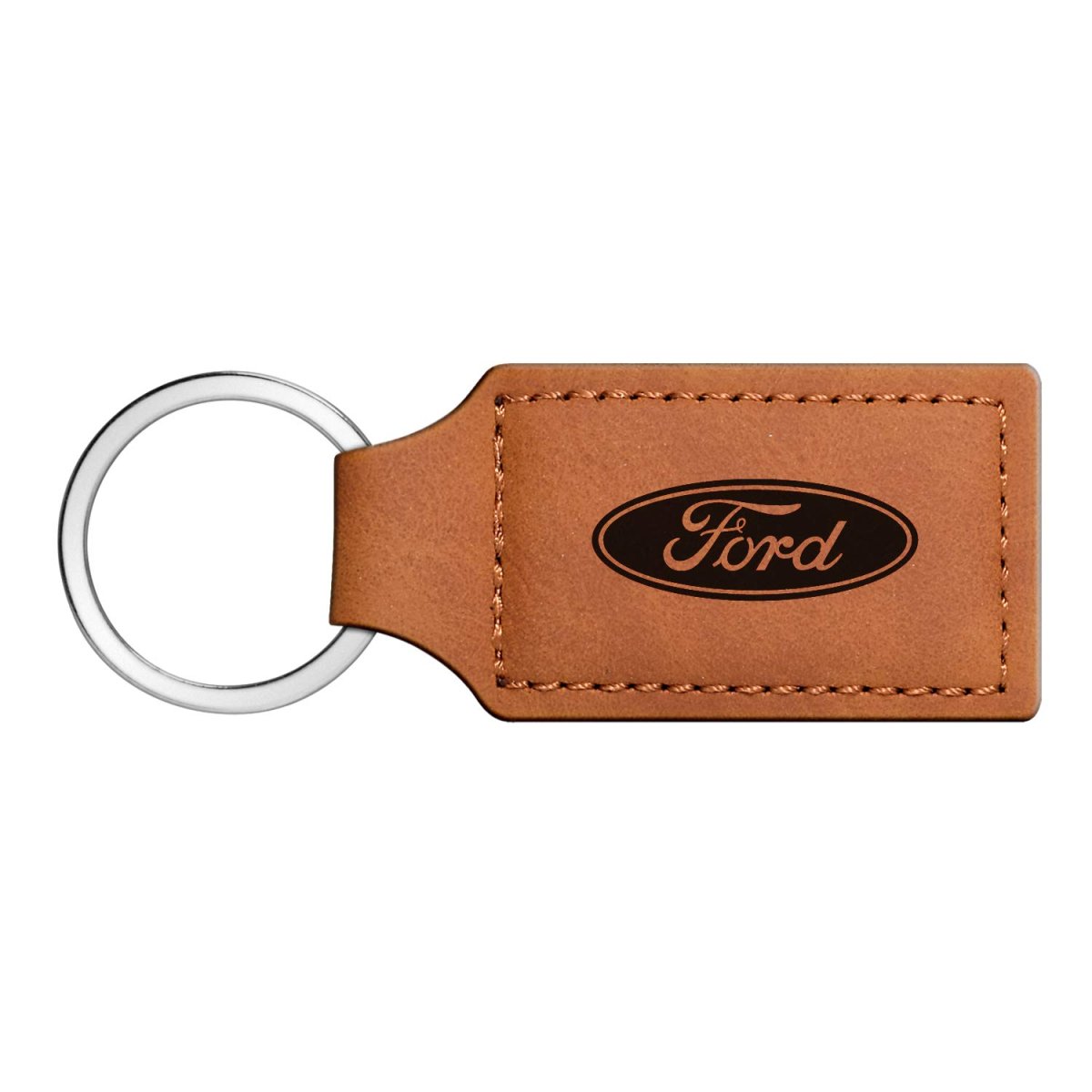 Ford Logo Rectangular Brown Leather Key Chain Official Licensed