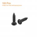 Uxcell 3mm X 12mm Phillips Pan Head Self-tapping Screw 100pcs 304 Stainless Steel Round Wood Full Thread Black