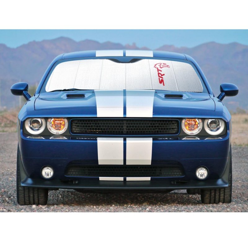 Dodge Challenger Hellcat In Red With Sensor 2015 To 2023 Custom Fit Silver Reflective Folding Auto Windshield Sun Shade