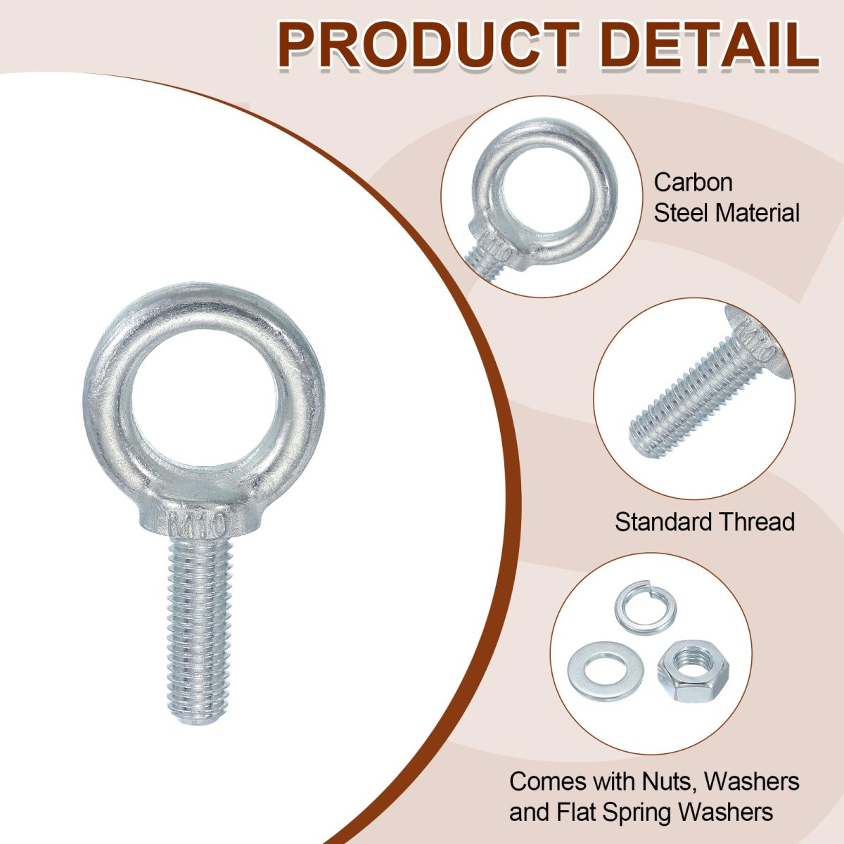M10 Galvanized Carbon Steel Eye Bolts 5 Pack 3 8 In X 1 18 Lifting Ring Screw Bolt Kit With Nuts And Washers For Tie Down