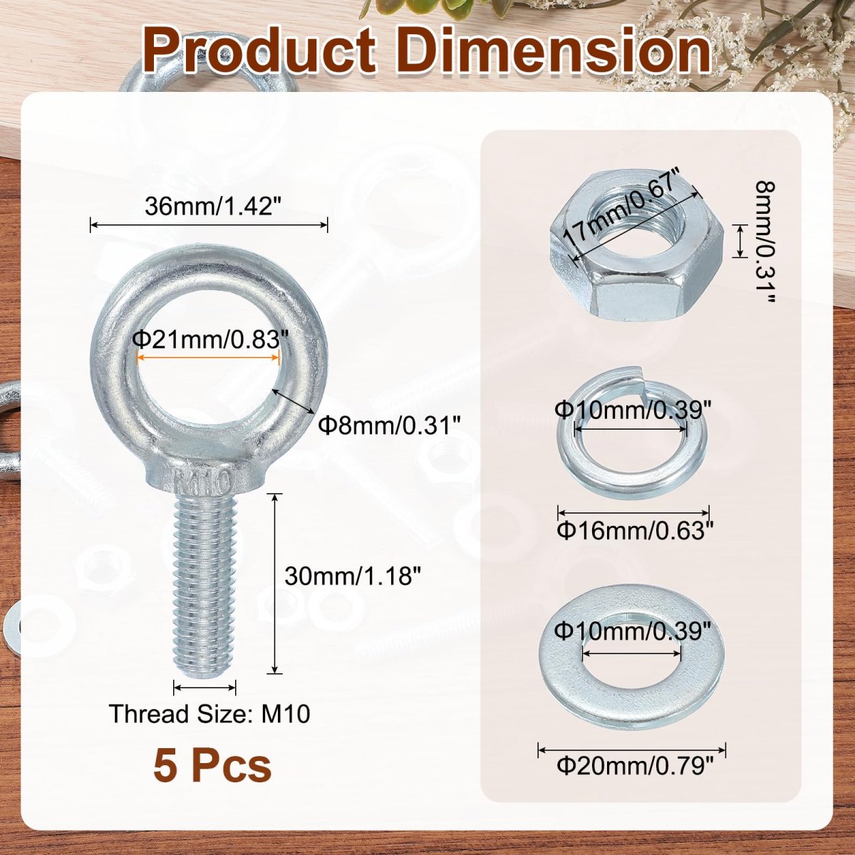 M10 Galvanized Carbon Steel Eye Bolts 5 Pack 3 8 In X 1 18 Lifting Ring Screw Bolt Kit With Nuts And Washers For Tie Down