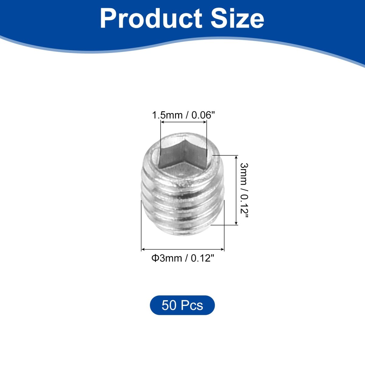 Socket Set Screws 50 Pieces M3x3mm Metric 316 Stainless Steel Hex Headless Cup Point Grub For Compact Instruments Machinery And