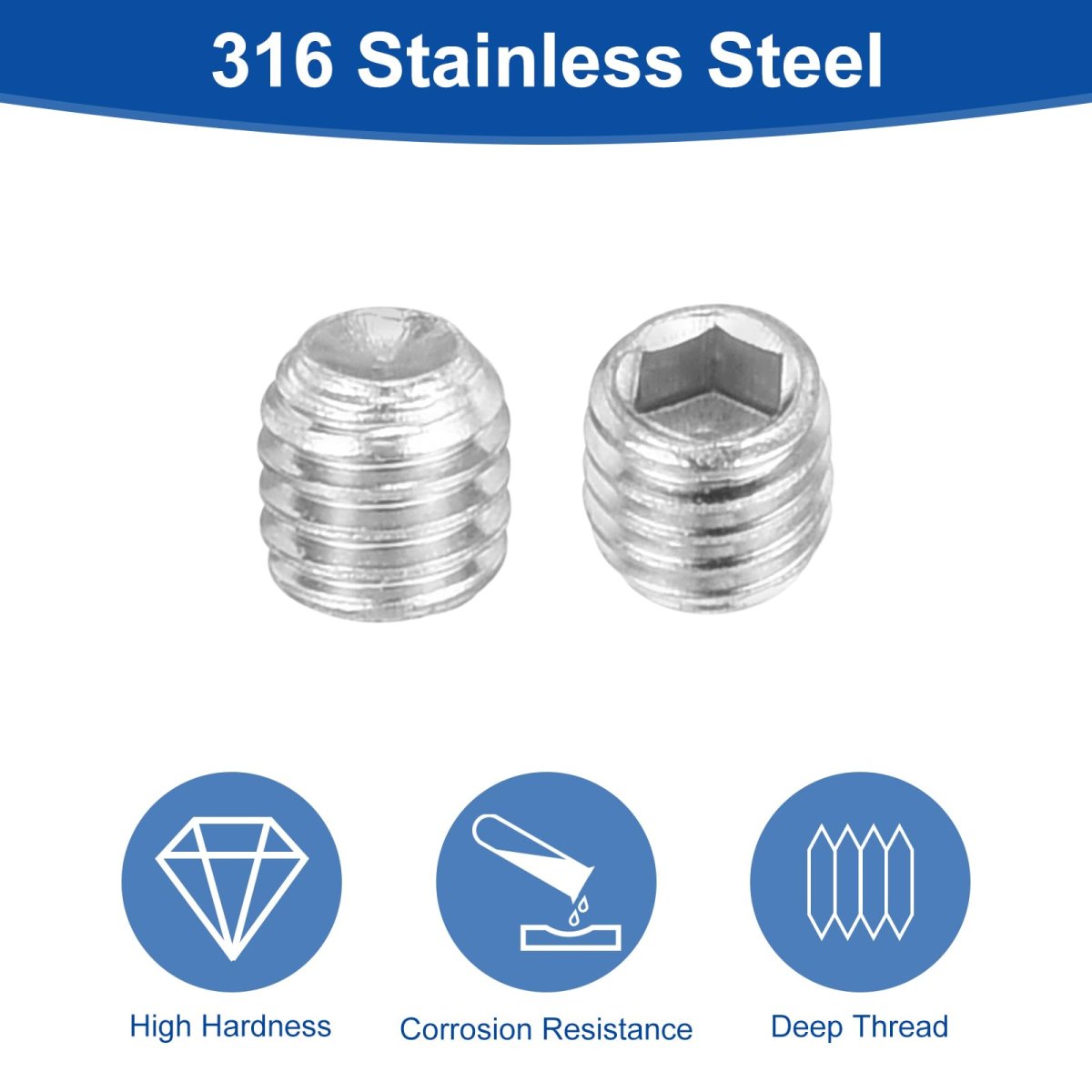 Socket Set Screws 50 Pieces M3x3mm Metric 316 Stainless Steel Hex Headless Cup Point Grub For Compact Instruments Machinery And
