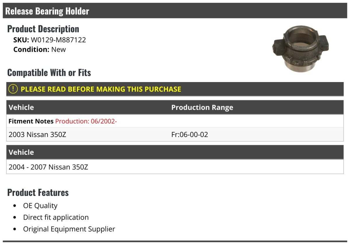 Release Bearing Holder For 2003-2007 Nissan 350z From 6 2002