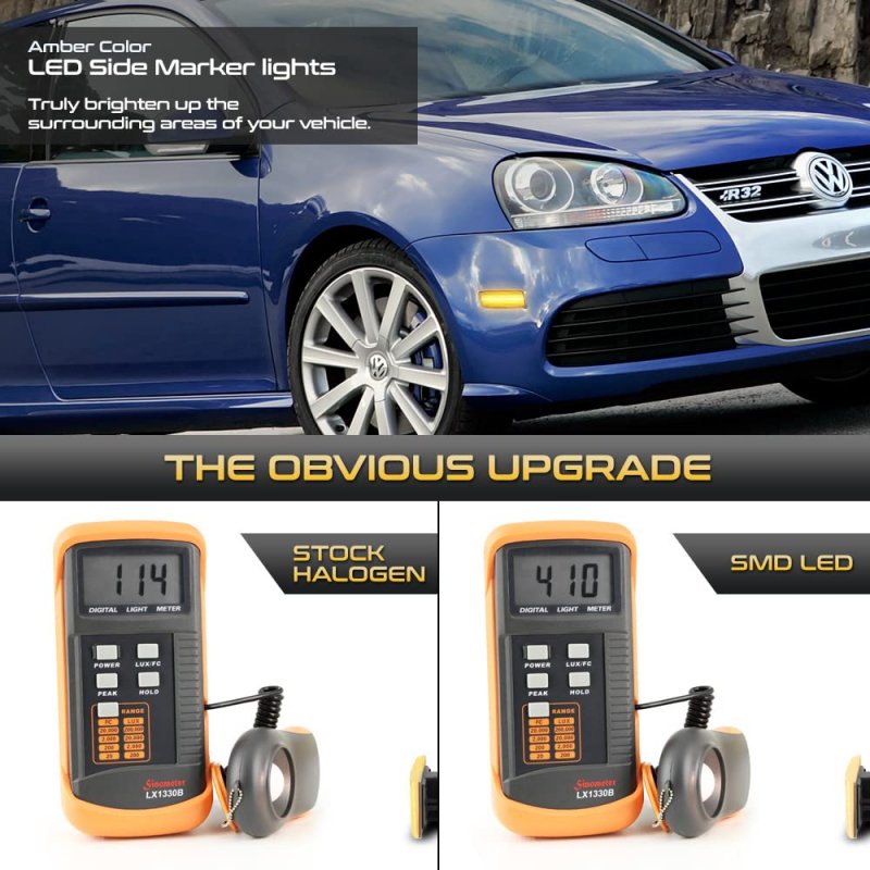 Front Full Led Amber Side Marker Lamps For 2005-2010 Vw Gti Jetta Rabbit R32 Mk5 Clear Lens Left Driver Right Passenger Pair