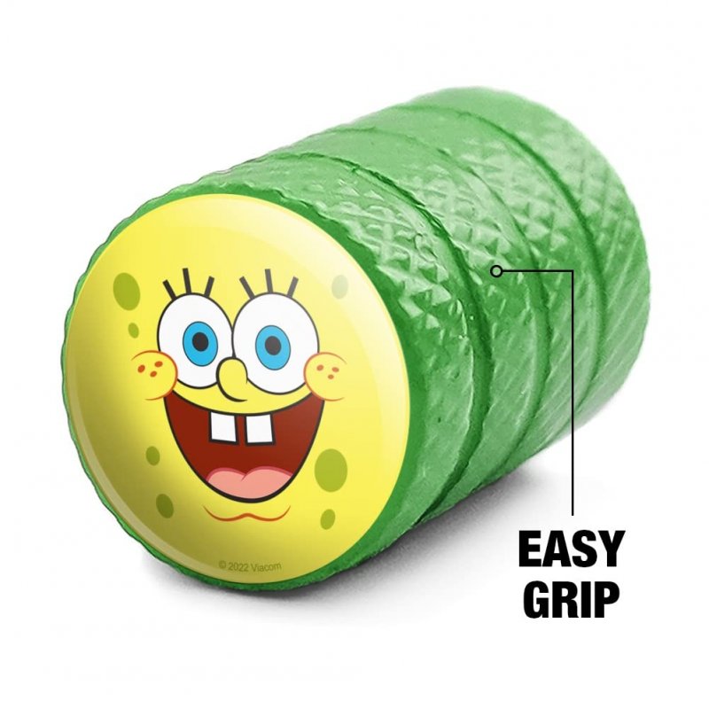 Spongebob Goofy Smile Face Tire Rim Wheel Aluminum Valve Stem Caps Green 4 Piece Set For Passenger Cars Trucks And Vans