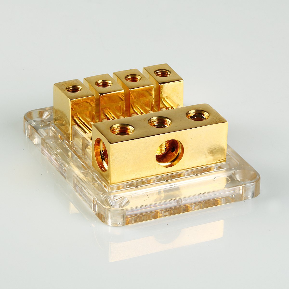 Gold Plated Power Ground Distribution Block Three 4 Gauge Input To 8 Ga Output
