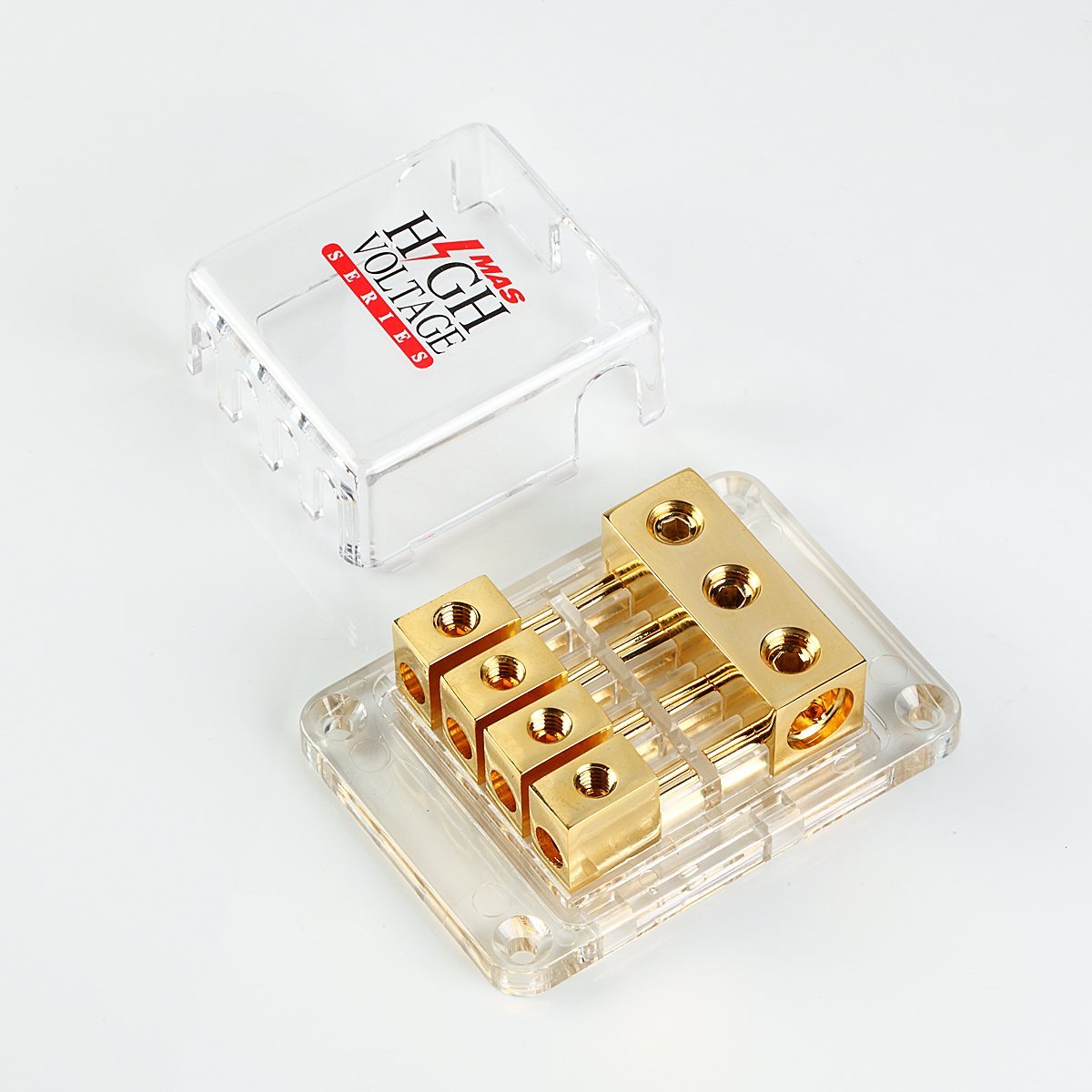 Gold Plated Power Ground Distribution Block Three 4 Gauge Input To 8 Ga Output
