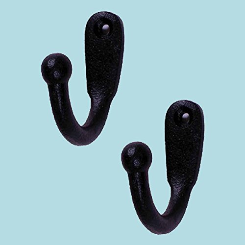 2 Coat Hooks Black Wrought Iron Knob Tip Set Of