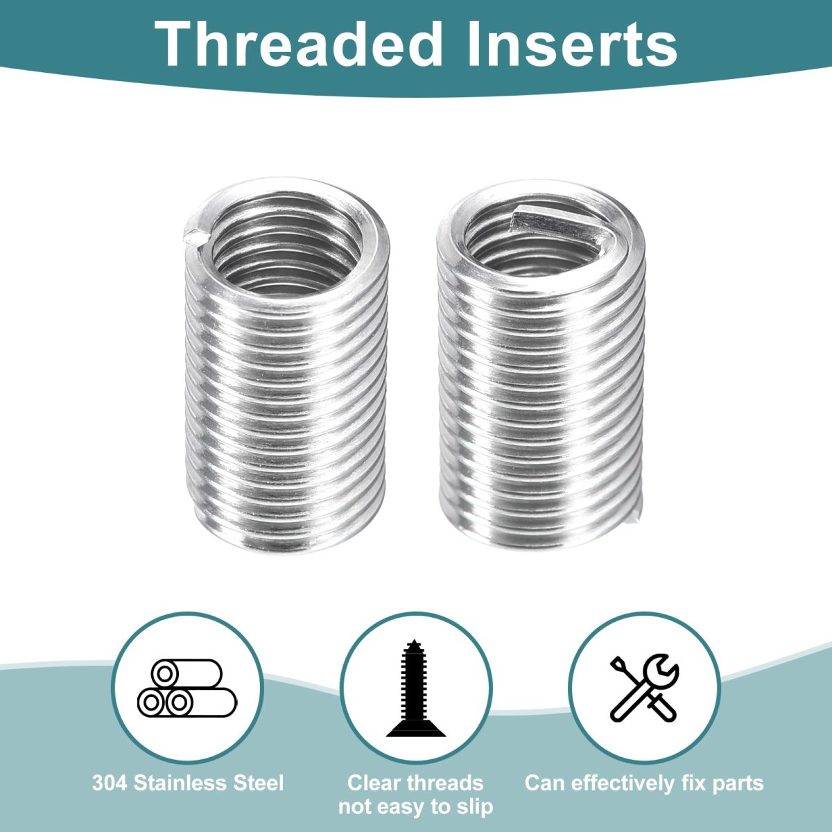 100pcs Helical Threaded Inserts M6-1x3d 304 Stainless Steeled Socket Thread Repair Insert For Plastic Wood Threaelical Threaded