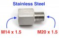 Autobahn88 Stainless Steel Sensor Adaptor M14 X1 5 Female To M20 Male Hex 22