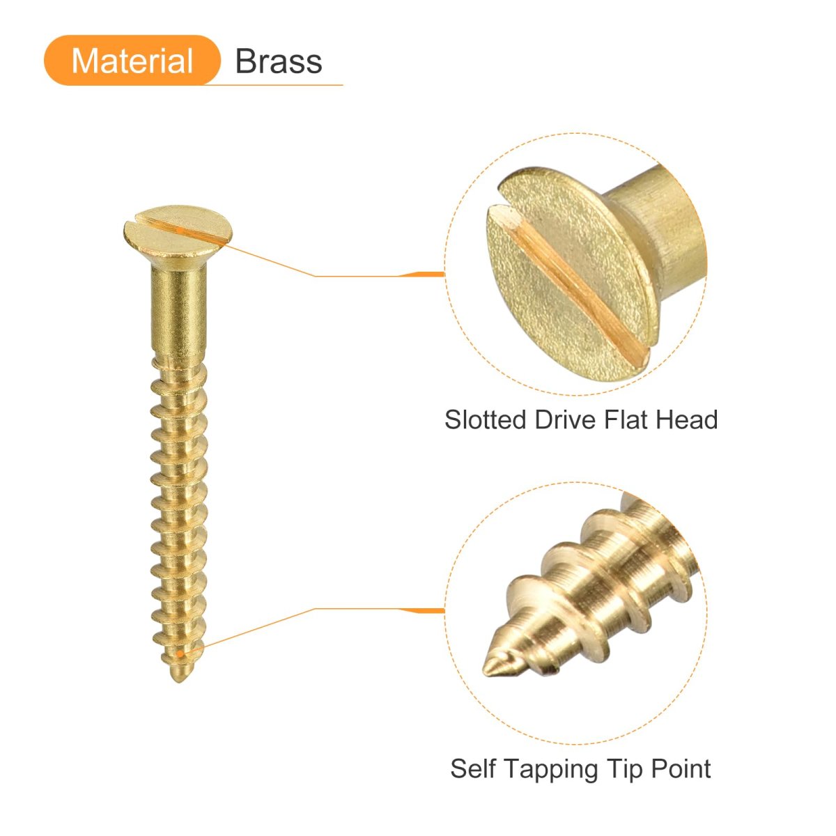 Brass Wood Screws 10pcs M4 5 X 40mm Slotted Drive Flat Head Self Tapping Screw Countersunk For Woodworking Furniture