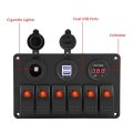 12v 24v 6 Gang Car Boat Led Switch Panel Toggle Rocker Dual Usb Voltmeter Cigarette Lighter Orange