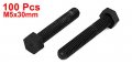 Uxcell M5x30mm Full Thread Nylon Hex Hexagon Head Cap Screw Bolt 100pcs Black