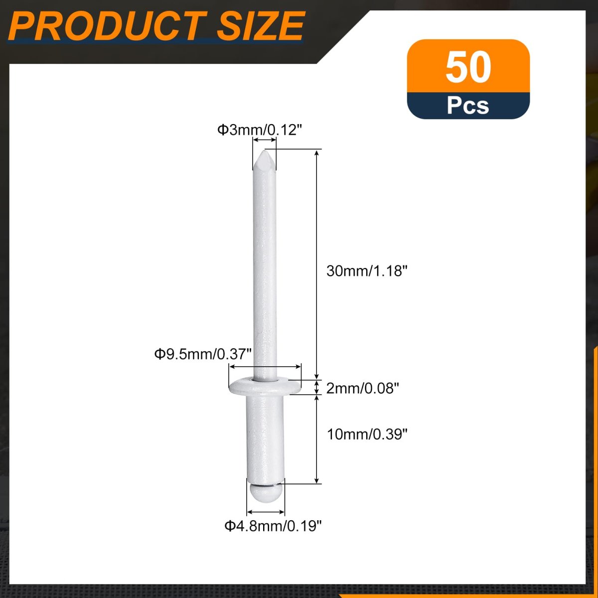 50 Pcs 3 16 In X 8 Round Head Blind Rivets Zinc Plated Carbon Steel Grip And Mandrel Cap Fasteners White