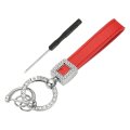 Leather Wristlet Keychain Car Chain Holder With Silver Key Ring And Anti-lost D Wristband For Women Men Red 
