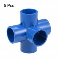 Uxcell 5-way Elbow Pvc Pipe Fitting Furniture Grade 32mm Size Tee Corner Fittings Blue 5pcs