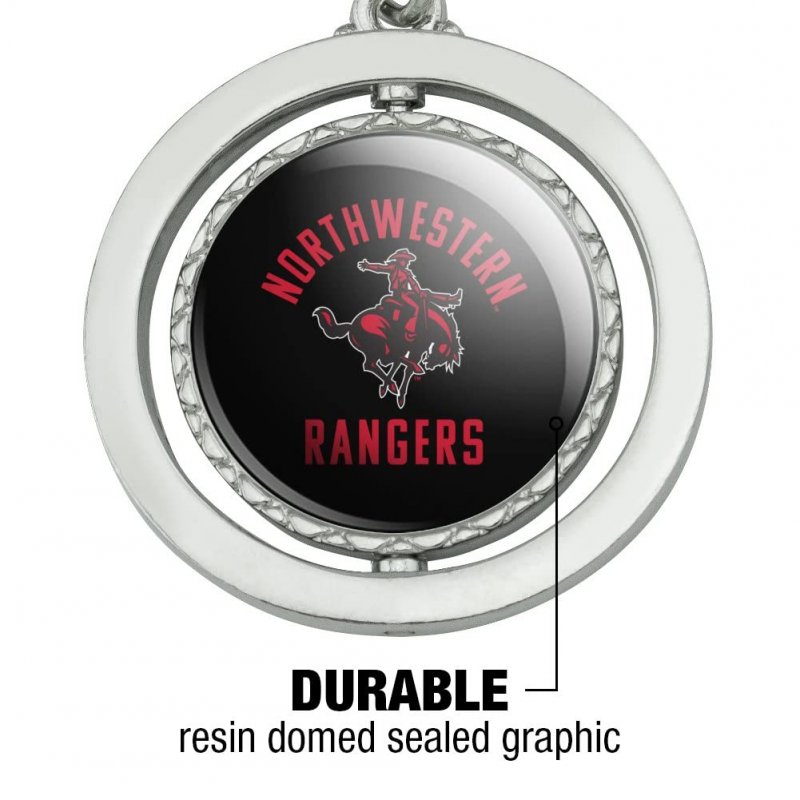 Northwestern Oklahoma State Rangers Spinning Round Keychain Chrome Plated Metal With Resin Top And Leather Tassel 1 3 In