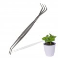 Herchr Bonsai Rake Tools 2-in-1 9 65 Inch Stainless Steel Root 3-prong Loosen Soil Tree Toool With Tweezer Lightweight For 
