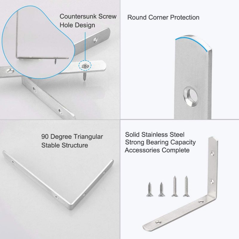 4pcs Angle Bracket Stainless Steel 150x110mm Corner Brace Fastener L Shaped Right Brackets Protector Shelf Support With Screws