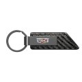 Cadillac Crest Pu Leather Carbon Fiber Texture Strap Black Metal Bar Key Chain Official Licensed 