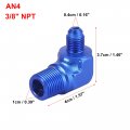 X Autohaux An4 90 Degree Male To 3 8 Npt Flare Bulkhead Fitting Adaptor Connector For Car Blue 6061 Aluminum Alloy