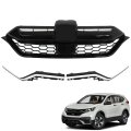 Front Bumper Black Honeycomb Grille And Chrome Trim Set Replacement For 2020 2021 2022 Cr-v 