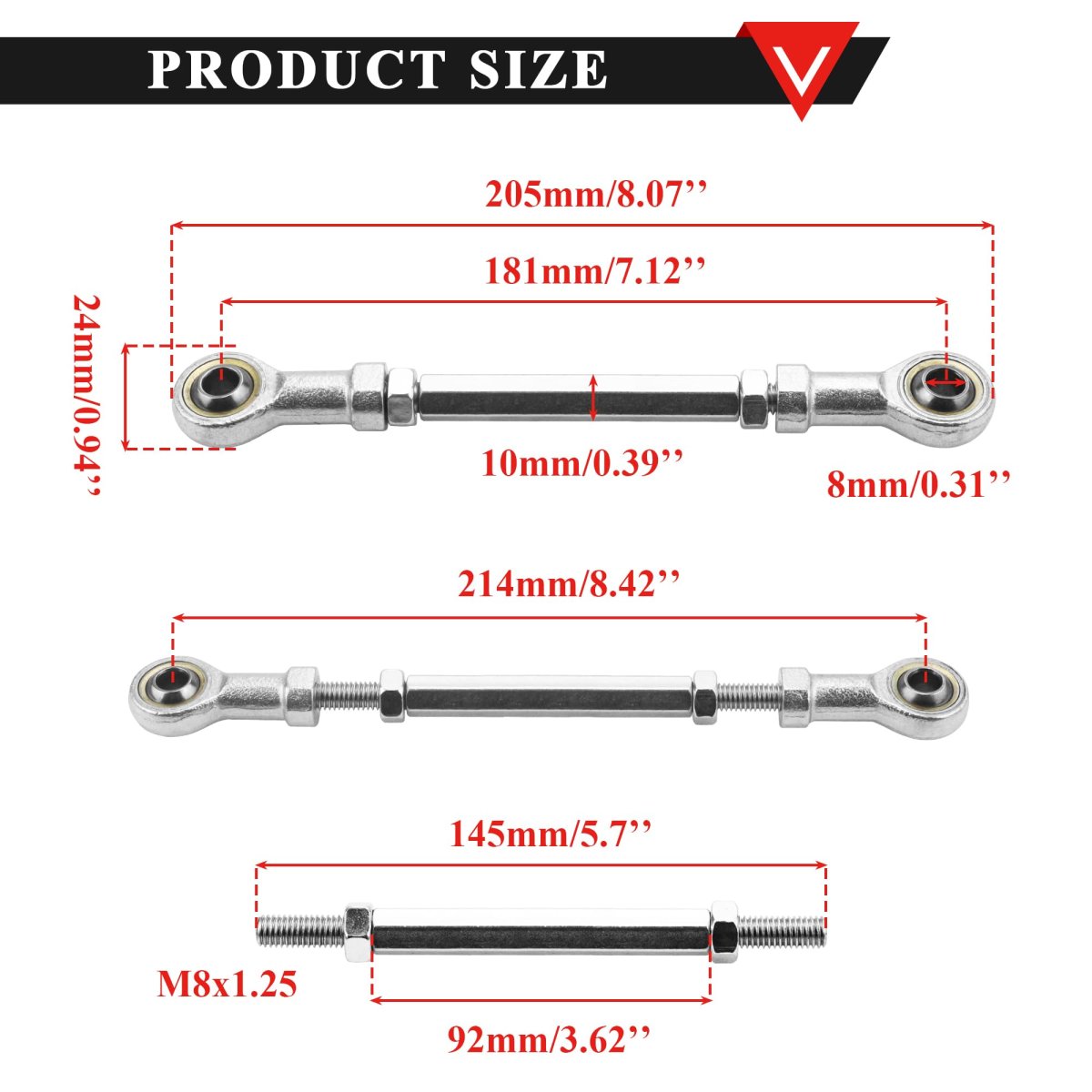 Pro Bat 2pcs 145mm 71 Universal 8 1 X 5 16 8mm Tie Rod End Steering Kit Go Kart Off Road Dirt Bike Atv