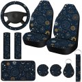 10 Pcs Sun And Moon Car Seat Covers Set Steering Wheel Cover Front Cup Holder Keyring Armrest Pad Belt Pads Wrist Strap Decor 