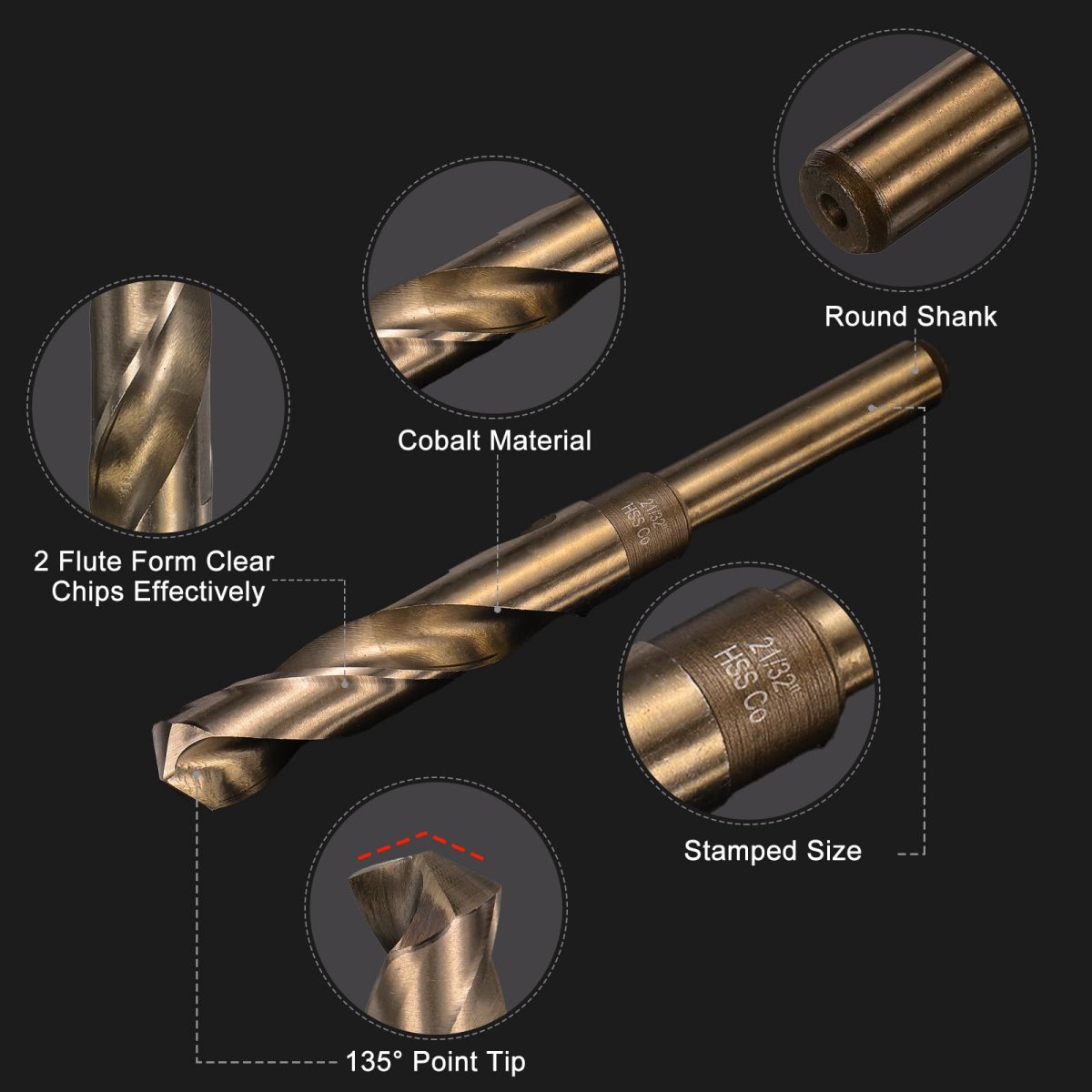 21 32 M35 Cobalt Twist Drill Bits High-speed Steel Jobber Bit For Stainless Hardened Metal Cast Iron Aluminum Copper Soft Alloy