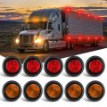 10 Pcs Round Side Marker Clearance Light 4 Led Amber Red For Trailer Truck Rv Flush Mount With Plug Grommet Pigtail Hardwired 