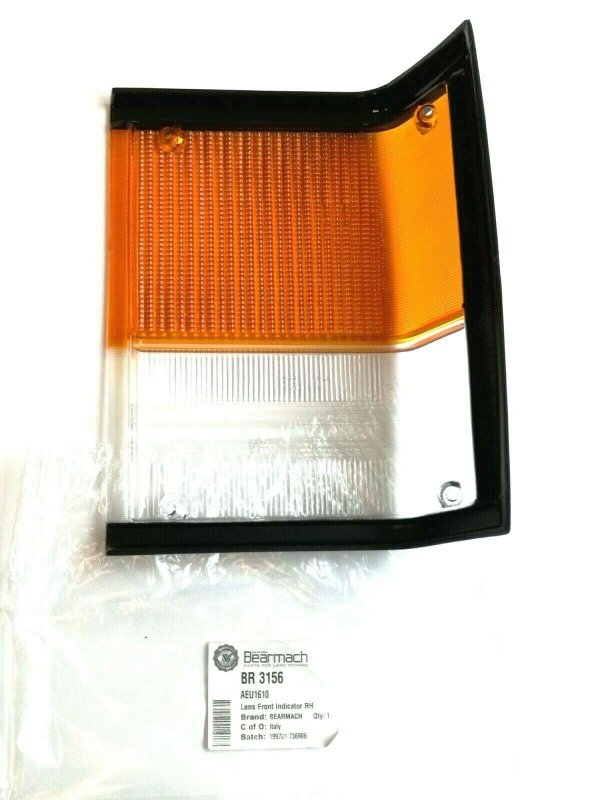 Bearmach Front R H Passenger Side Indicator Lens In Amber Clear Version For Land Rover Rr Classic County 1982-1989 Part Aeu1610