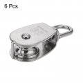 Uxcell 6pcs M32 Single Pulley Block 304 Stainless Steel Hanging Wire Towing Wheel Lifting Crane Swivel Hook Rope Cable Roller