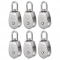 Uxcell 6pcs M32 Single Pulley Block 304 Stainless Steel Hanging Wire Towing Wheel Lifting Crane Swivel Hook Rope Cable Roller