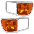 Ecotric Pair Headlight Compatible With 2000-2015 Ford F650 F750 Headlamp Bezel Right Passenger Left Corner Signal Lights Lens