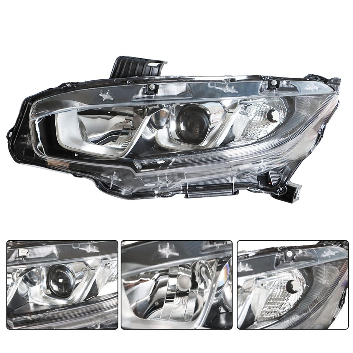 1pc Headlight Assembly Chrome Housing Replacement For Honda Civic 2016-2020 Halogen With Drl Driver Side Lh Ho2503173 Ho2502173
