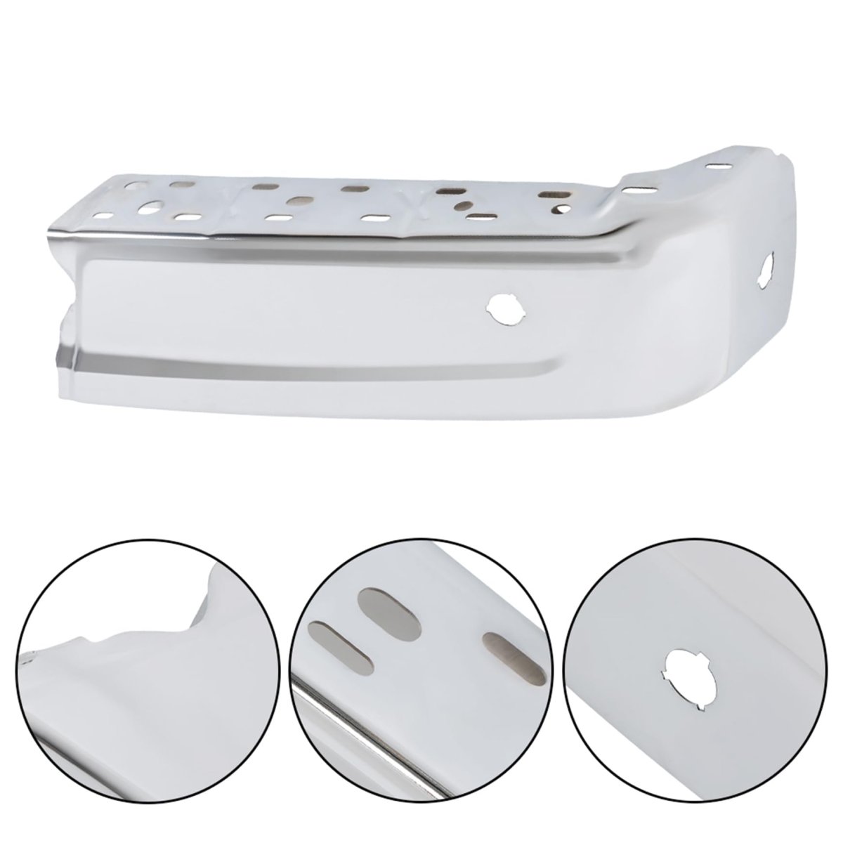 Chrome Rear Bumper End Right For F150 2021 2023 Steel Replacement With Park Assist Sensors Holes Silver Finish