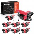A-premium Set Of 8 Red Ignition Coil Pack And Iridium Spark Plugs Compatible With Gmc Sierra 2007-2013 Yukon 2007-2014 Savana