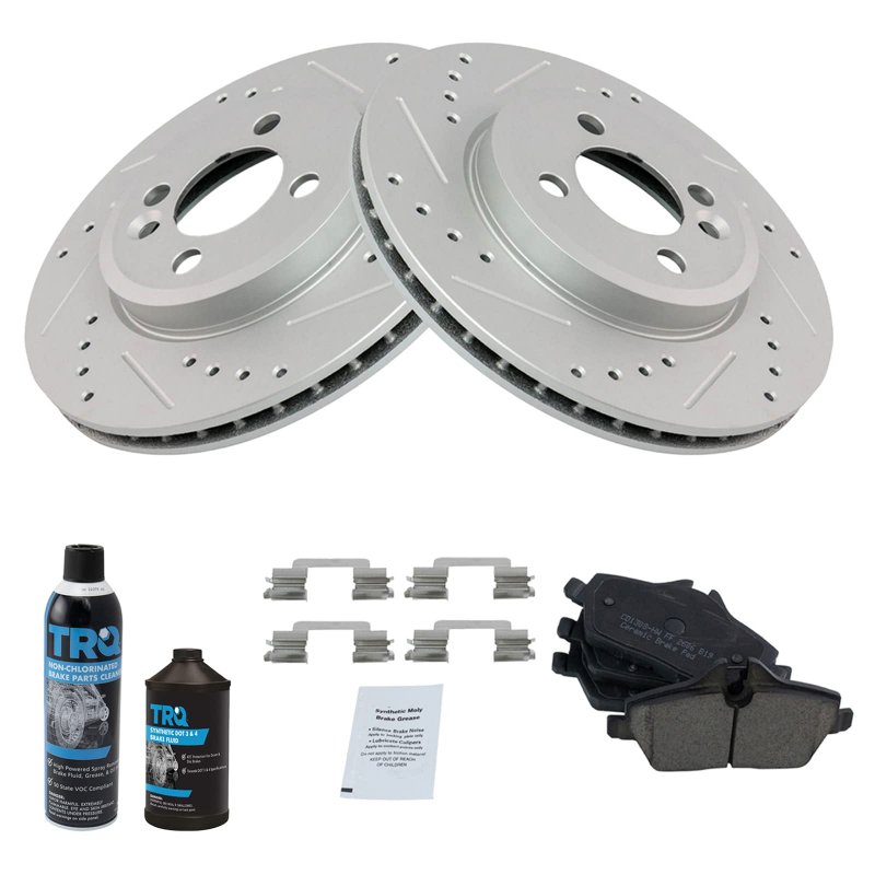 Trq Front Ceramic Brake Pad Performance Drilled Slotted Rotor Kit W Chemicals