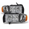 Acanii For Chrome 1999 2000 2001 Dodge Ram 1500 Pickup Sport Headlights W Corner Lights Driver Passenger Side