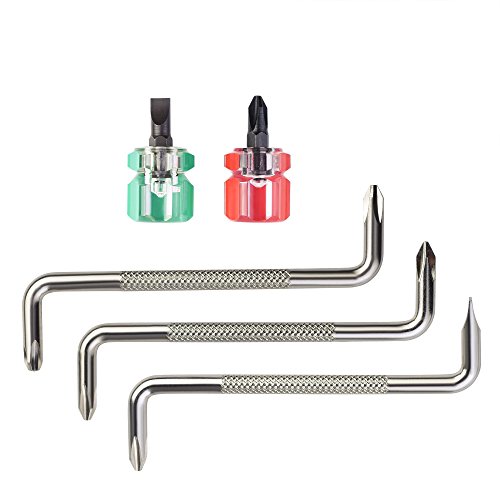 Box Of 5 Mini Offset Magnetic Screwdrivers With Phillips And Flat Head For Automotive Fender Installation Silver Red Green